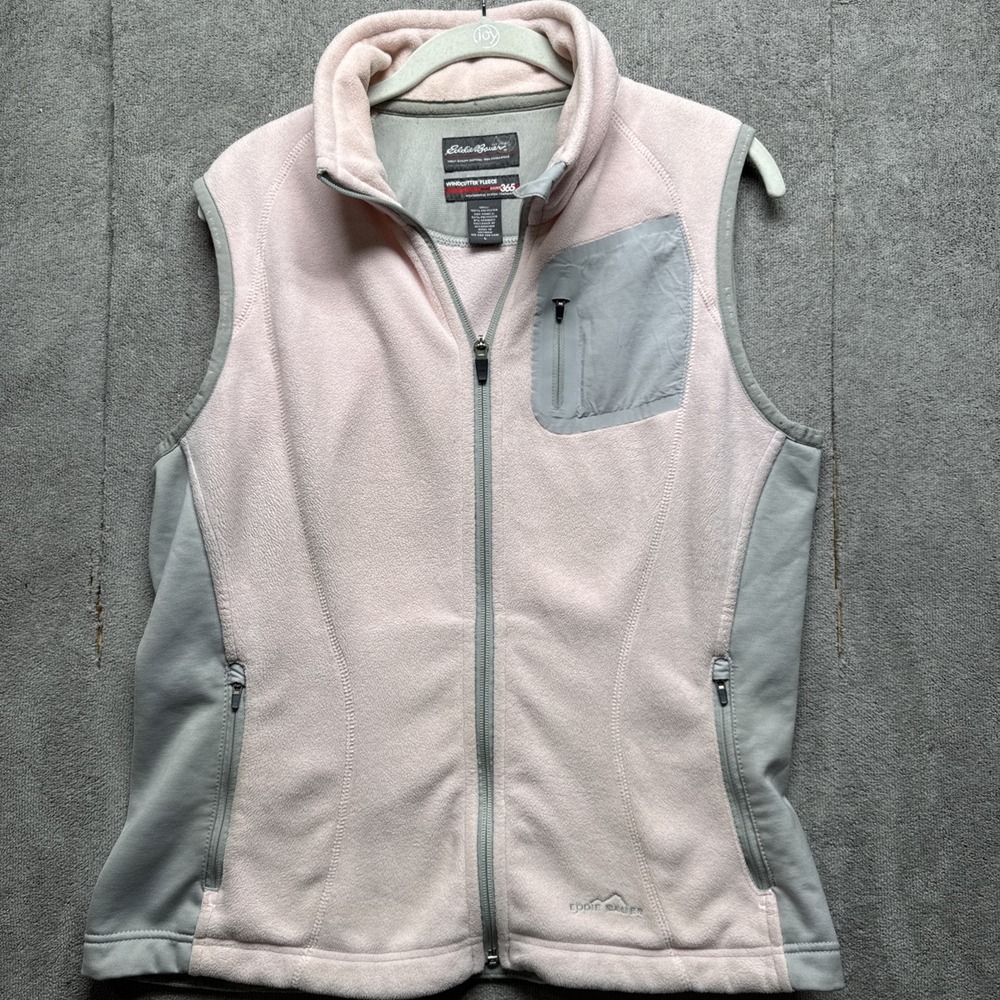 Eddie Bauer Vest Womens L Pink Gray Windcutter Fleece Full Zip Pocket Layer Camp